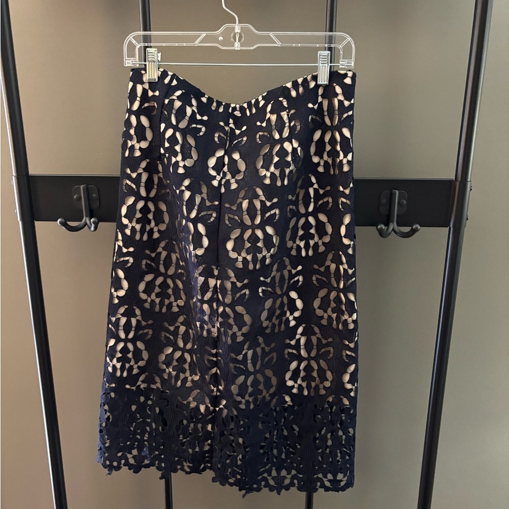 Banana Republic Navy Floral Lace Midi Skirt